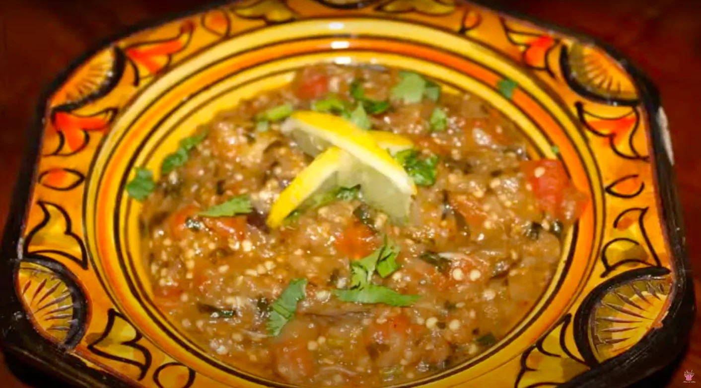 aubergine,eggplant,salad,Moroccan,vegan,vegetarian,za'louk,za3louk,denjal,bodenjel